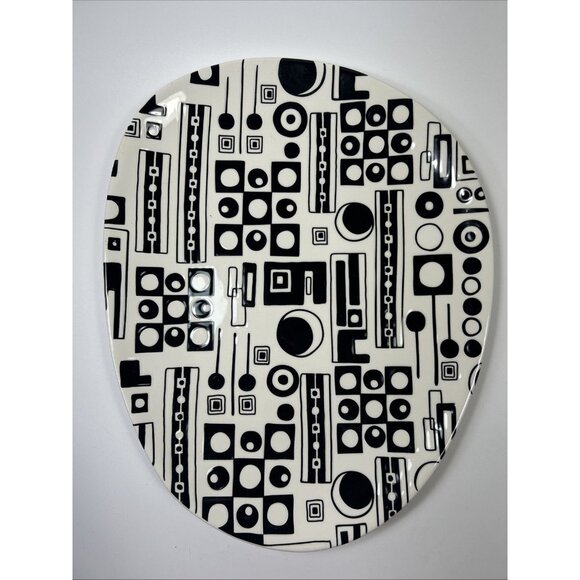 Pier 1 Traffix MCM Dinner Plate Hand Painted Earthenware Black/White Oval - Picture 3 of 6